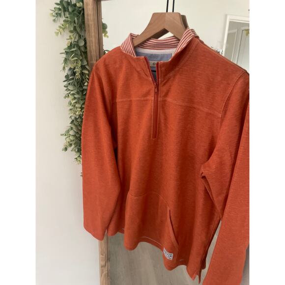 Orvis Mens Orange 1/4 Zip Sweater Large Long Sleeve Preppy Fall Pullover - Picture 3 of 8